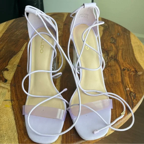 Aldo Lavender Strappy Heels with Clear Block Heel - Picture 3 of 6